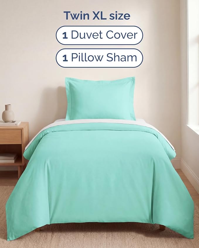Duvet Cover Twin/Twin XL Size Set - Extra Soft Twin/Twin XL Duvet Cover 68" x 90" with 1 Pillow Sham - Hotel Luxury, Easy Care, Fade Free with Zipper Closures & Ties - Comfy & Breathable (Spa Blue)