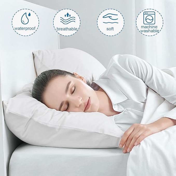 4 Pack Pillow Protectors with Zipper King Size Breathable & Noiseless Pillow Protector 100% Waterproof Pillow Cases 20''×36'' White Pillow Covers