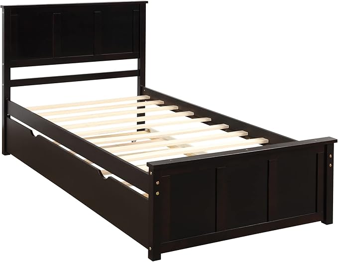 Ball & Cast Twin Bed Frames,Dyabed Platform Bed W/Pull Out Trundle Bed,Trundle can be Placed on Either Side of The Bed,for Bedroom,Guest Room,Apartment,Espresso