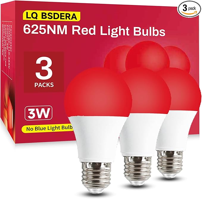 625nm Red Light Bulbs for Sleep, 3W 100% Blue Light Block Light Bulbs that Mimics the Natural Tones of Sunset, Promote Melatonin Production, Relieve Stress, Perfect for Baby's Bedroom, Sleeping, 3PK
