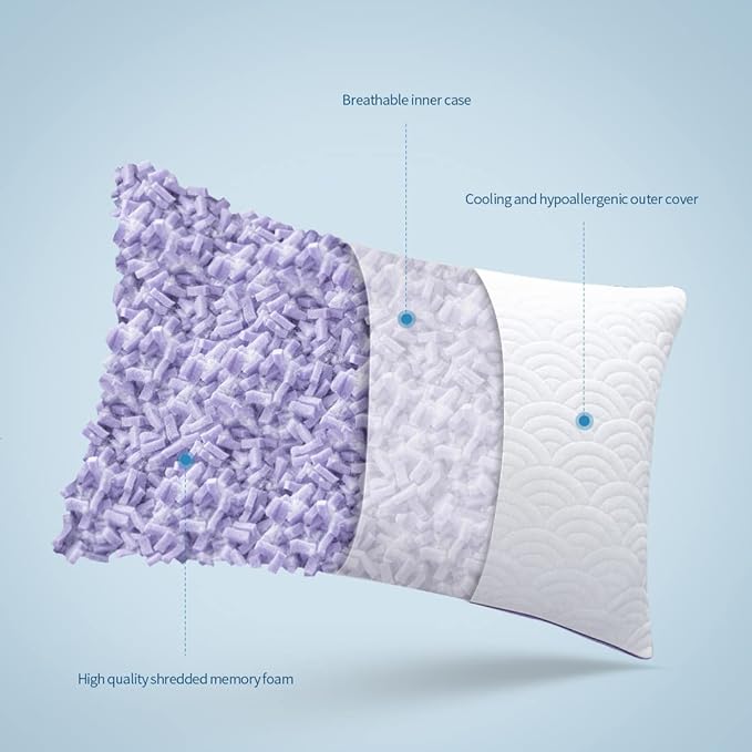 MOLCLCUY Memory Foam Pillows King Size Set of 2 Adjustable Cool Pillow for Side Back Stomach Sleepers Luxury Gel Pillow with Washable Cover