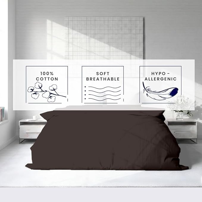 Kotton Culture 3 Pc Duvet Cover King Size Set-100% Egyptian Cotton 600 Thread Count Ultra Soft Premium Durable Comforter Cover Zipper Closure & Corner Ties - (Chocolate, 104" X 94")