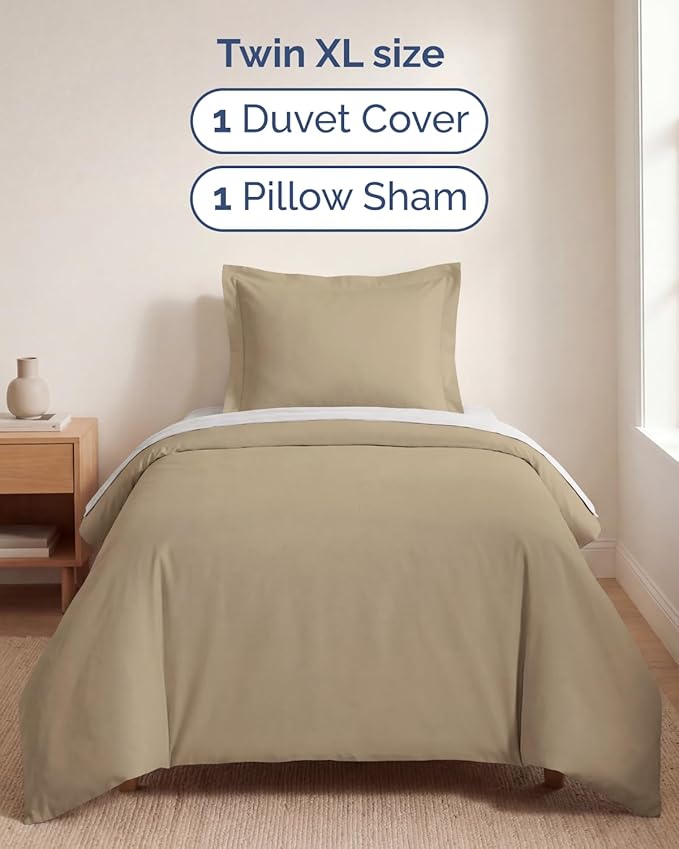 Duvet Cover Twin/Twin XL Size Set - Extra Soft Twin/Twin XL Duvet Cover 68" x 90" with 1 Pillow Sham - Hotel Luxury, Easy Care, Fade Free w/ Zipper Closures & Ties - Comfy, Cozy & Breathable (Beige)