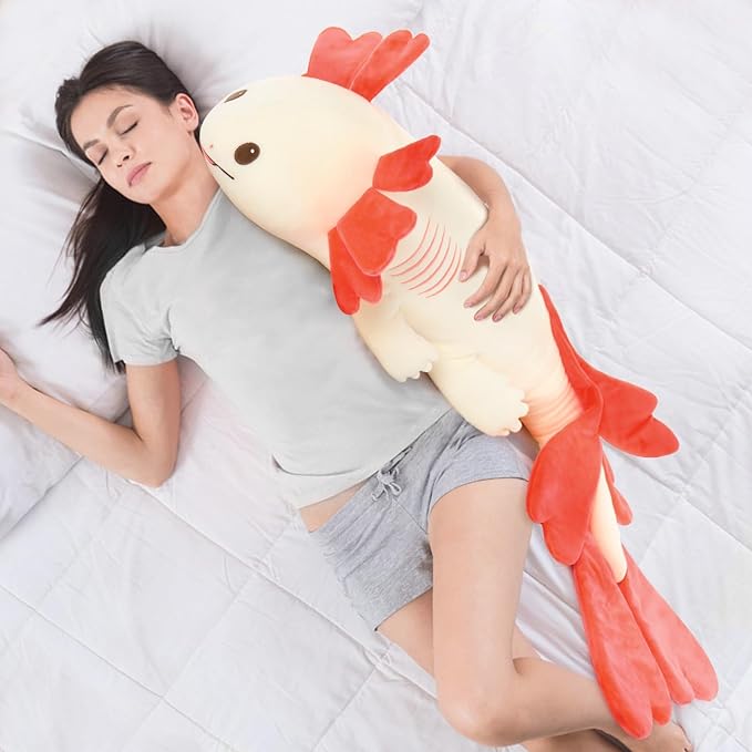 MaoGoLan Giant Axolotl Plush Body Pillow, Large 44" Love Axolotl Stuffed Animal for Girl Boy Kid, Long Pink Salamander Plush Pillow for Mother's Day Birthday Gifts, Baby Shower Party Favor Decor