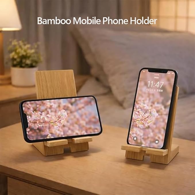 Bamboo Cool Mist Humidifier with Phone Stand, 400ml Ultrasonic Mini Humidifier, Quiet Desktop with Dual LED Night Light, USB-C Portable, Auto Shut-Off for Bedroom, Office, Travel