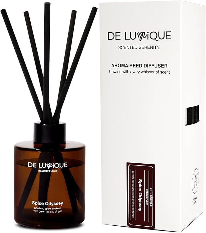 Spice Odyssey Scent Luxury Reed Diffuser – Aromatherapy Diffusers for Home with Green Tea, Ginger, Moss & Bergamot – Long Lasting Fragrance – 150ml