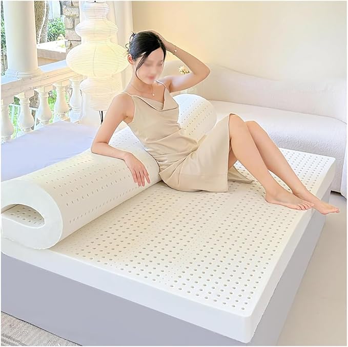 Natural Latex Mattress Topper, Organic Cotton Cover No Memory Foam Chemicals Single Double Hotel Mattress Family King Queen Twin Full Size -1/2/3/4/ 6 Inch,4in,150x190cm(59x75in)