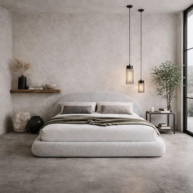 Round Bed – Washable Zip Cover - Upholstered Linen Soft Foam - Modular Minimalist Modern - Half Circle Moon - Sold Sold Separately (Gray Linen, Queen Base)