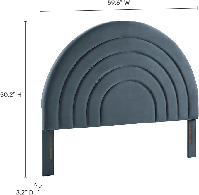 Modway Solana Soft Arch Shaped Round Full Headboard in Cadet Blue – Upholstered Headboard – Stain-Resistant Performance Velvet Headboard for Full Size Beds