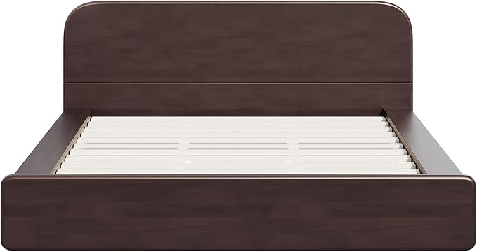 Merax Walnut King Size Platform Bed Frame, Modern Minimalist Wood Bed Frame with Rounded Headboard, Heavy Duty 800 lbs Support, No Box Spring Needed