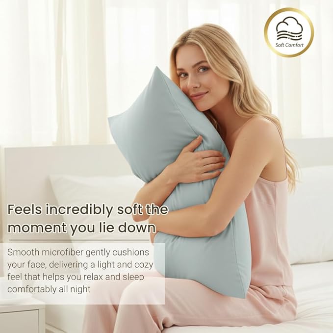Brushed Microfiber Pillow Cases Standard Size Pillow Case-Envelope Closure Pillowcases Set of 2,Cooling & Moisture Wicking,Wrinkle Resistant Bed Pillowcase 20" X 30"(Queen,SkyBlue)