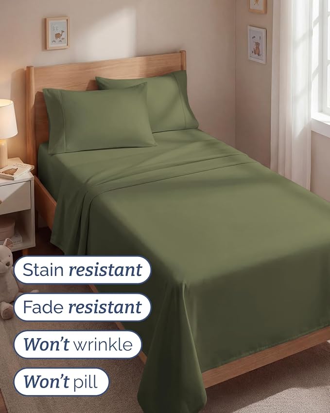 Twin 4 Piece Sheet Set - Comfy, Breathable & Cooling - Hotel Luxury Bedding for Women, Men, Kids, Teens & Children - 1 Flat & 1 Fitted Sheet & 2 Pillowcases w/ Deep Pockets - Wrinkle Free - Sage Green