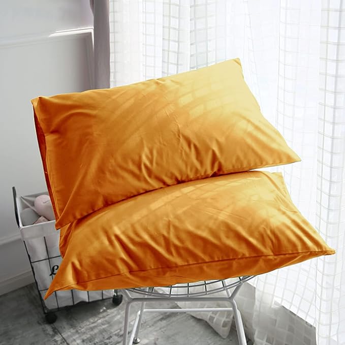 FLXXIE Pillow Cases Standard Size, Soft Microfiber Pillow Covers with Envelope Closure, Wrinkle, Stain Resistant Pillowcases, 2 Piece Set, 20x26, Ginger Yellow