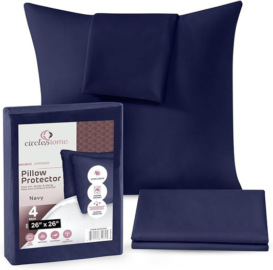 CIRCLESHOME European Pillow Protectors - 100% Cotton Breathable Pillowcases - 26 X 26 Square Pillowcases - Protects Pillows from Dirt, Dust and Debris (European- 2 Pack- 26x26)