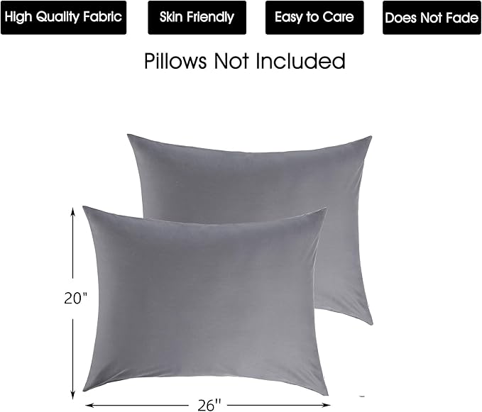 Cotton Pillow Protectors/Cases Standard Size with Zipper 2 Pack Grey Color,Cooling & Breathable Bed Pillow Protectors Set of 2 Pillow Cases Cover (Standard 20" x 26")