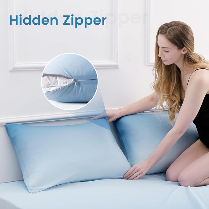 LUXEAR Cooling Pillow Cases, 2 Pack Arc-Chill Q-max>0.5 Gradient Cool Pillowcases for Hair Skin Hot Sleepers, Silky Skin-Friendly, Machine Washable Hidden Zipper Cooing Pillow Covers - Gradient Blue