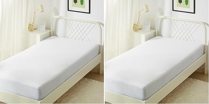 Amazon Basics Waterproof Mattress Protector, Secure Elastic Fit, Protection Against Spills and Pests, Twin XL, White (Pack of 2)