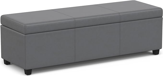 SIMPLIHOME Avalon Extra Large Storage Ottoman Bench - 54 inch Wide Upholstered Vegan Leather Rectangular Lift-Top Ottoman in Stone Grey, Contemporary Bench for Living Room with Hidden Storage