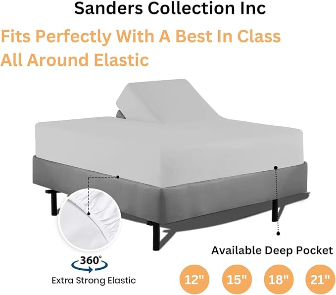 Sanders Collection Inc SCI Top Split Flex Sheet Set for Adjustable Bed 30" Split Head Queen Size 800 Thread Count 100% Egyptian Cotton 4 Piece Set fits up to 16 Inch Deep Pocket (Silver)