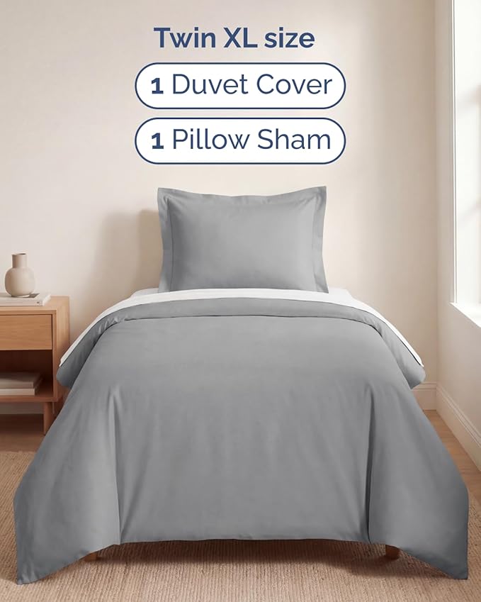 Duvet Cover Twin/Twin XL Size Set - Extra Soft Twin/Twin XL Duvet Cover 68" x 90" with 1 Pillow Sham - Hotel Luxury, Easy Care, Fade Free w/ Zipper Closures & Ties - Comfy & Breathable (Steel Blue)