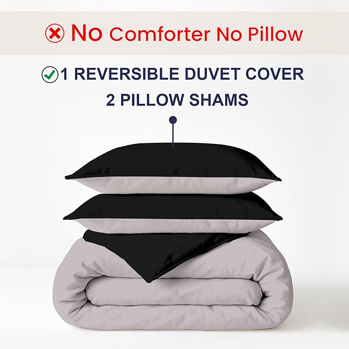 Kotton Culture 3 Pc King Size Duvet Cover Set- 100% Egyptian Cotton 600 Thread Count Ultra Soft Premium Durable Comforter Cover Zipper Closure & Corner Ties (Night's Shadow, King 104"x94")