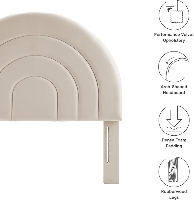 Modway Solana Soft Arch Shaped Round Twin Headboard in Almond – Upholstered Headboard – Stain-Resistant Performance Velvet Headboard for Twin Beds
