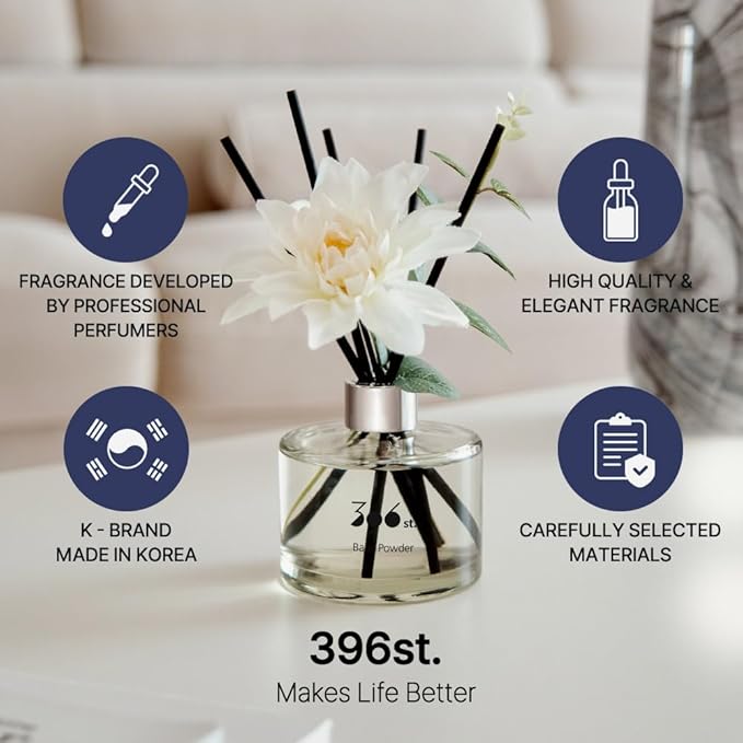 396 st. Dahlia Flower Reed Diffuser, Red Rose, 200ml(6.7oz) / Reed Diffuser Sets, Home Fragrance, Scented Oils, Home & Bathroom Décor