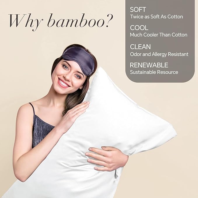 BEDELITE King Size Pillow Cases Set of 2, Rayon Derived from Bamboo, Cooling Pillow Cases for Hot Sleepers & Night Sweats, Breathable and Silky Soft Envelope Pillowcases(White, 20"x36")