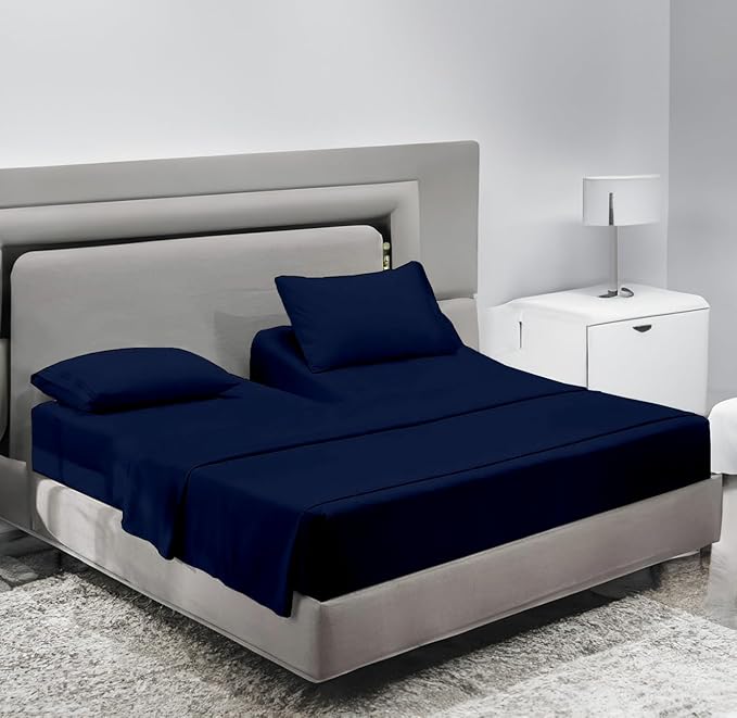 Sanders Collection Inc SCI Top Split Flex Sheet Set for Adjustable Bed 34" Split Head King Size 800 Thread Count 100% Egyptian Cotton 4 Piece Set fits up to 16 Inch Deep Pocket (Navy Blue)