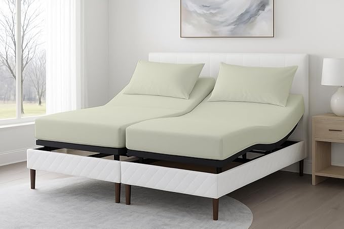 Split Cal King Sheets- Split California King Sheets Sets for Adjustable Bed- 5 Pcs Set- Split Cal King Sheets for Sleep Number Bed- 16 Inch Deep Pocket Adjustable Bed Sheets (Ivory Solid)