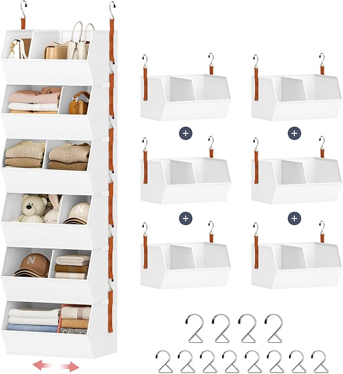 Hanging Closet Organizer Extra Large, Clothes Hanging Shelves for Closet with Divider, Collapsible Closet Storage System, Fabric Storage Bins for Home, Dorm, Rv, Sweaters, Handbags, Underwear, Sock