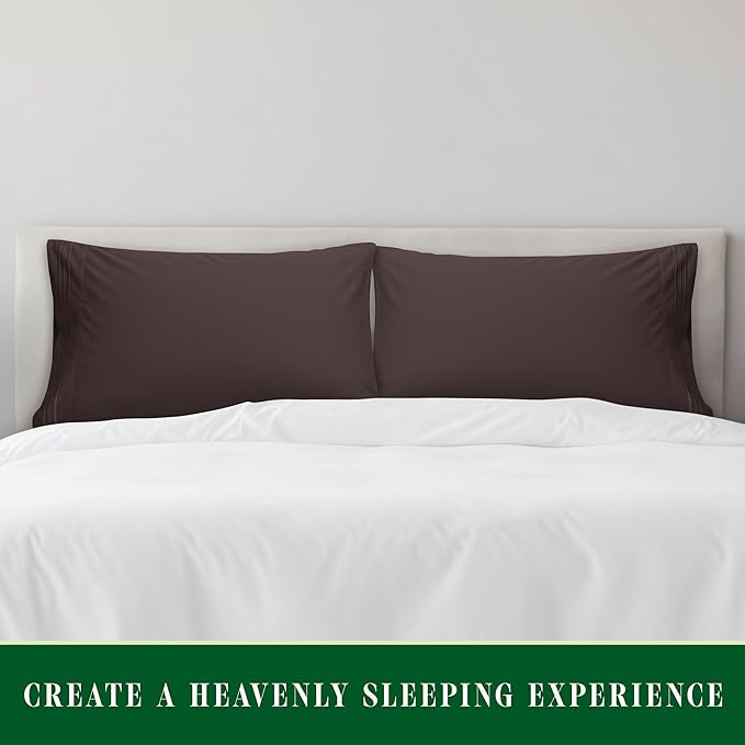 Elegant Comfort Luxury Ultra-Soft 2-Piece Pillowcase Set - 1500 Premium Hotel Quality Microfiber Double Brushed - Wrinkle Resistant, Chocolate Brown, Standard/Queen Size