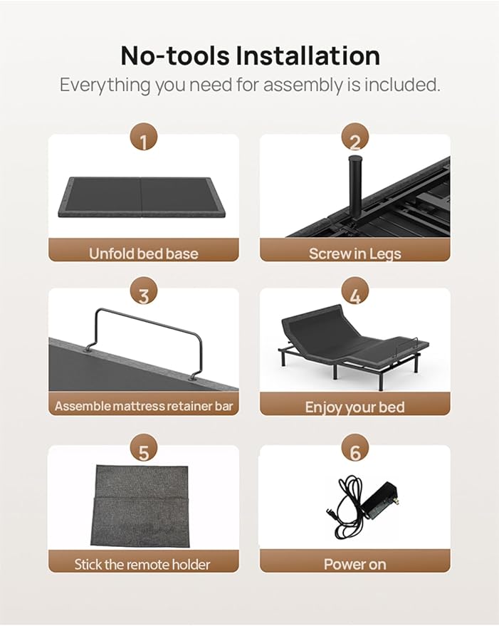 Twin XL Adjustable Bed Frame: Back & Foot Incline Electric Bed Base, Remote Control with Storage Basket, USB-A & USB-C Both Sides Charging, 3 Heights Under-Bed Lighting, Easy Assembly Zero Gravity