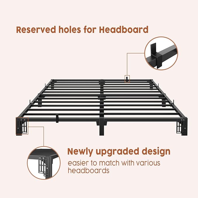 GarveeHome 6 in Queen Bed Frame, Heavy Duty Metal Platform Bed Frame with Durable Iron Slat Support and Legs, No Box Spring Required, No Screws Needed, Support Up to 800 LBS