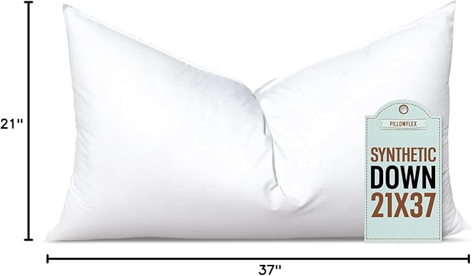 Pillowflex Synthetic Down Pillow Insert - 21x37 Down Alternative Pillow, Ultra Soft Oversized King Bed Sleeping Pillow, Large Rectangle Sham - 1 Decorative Pillow Form