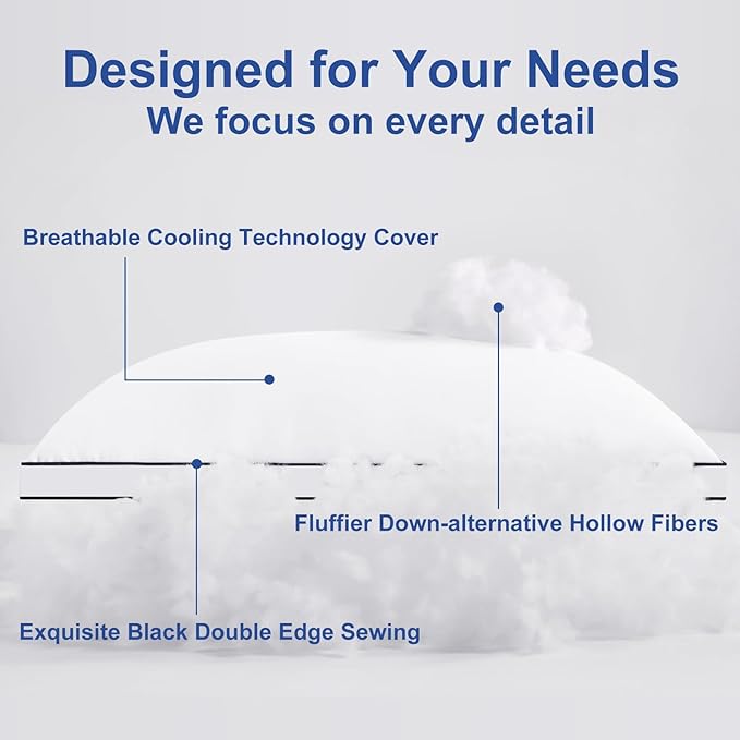 Premium Pillows Standard Size Set of 4, Fluffy and Supportive 7D Down Alternative Bed Pillows, Luxury Soft Hotel Quality Gusseted Pillow for Side Back Stomach Sleepers, Relief Neck Head Shoulder Pain