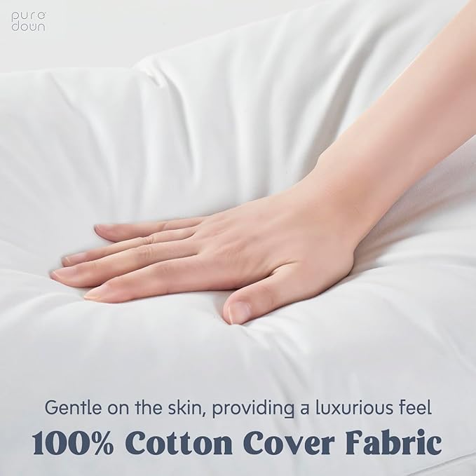 puredown® Goose Feather Down Pillows, Standard Size Soft Bed Pillows for Sleeping with 100% Cotton Shell Set of 2