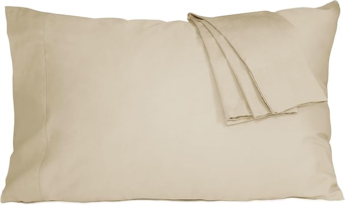 Pillow Cases, Standard Queen Size Cotton Percale Weave Pillowcases, Pre-Shrunk Breathable and Hypoallergenic Pillowcases, Set of 2 (2 Piece Standard/Queen 20 Inch x 30 Inch, Sandshell)