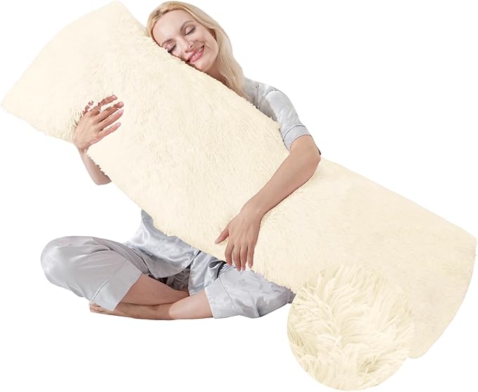WSOFRLAC Bed Memory Foam Pillows with Removable Covers for Queen Bed 20x54 Soft Nursing Couch Pillows with Long Pillow Case for Beige Body Pillow Side Sleeper for Kids Machine Washable