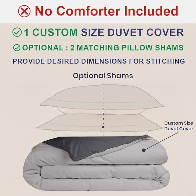 Kotton Culture Custom Duvet Cover - 100% Egyptian Cotton 600 Thread Count Ultra Soft Breathable Customizable Comforter Cover(Desired Dimensions)- Zipper Closure & 7 Internal Ties -Blended Grey