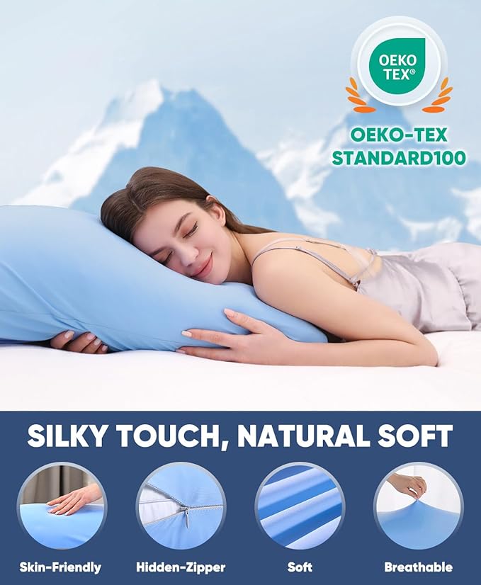 LUXEAR Cooling Pillow Cases, 2 Pack Stretch Arc-Chill Q-max 0.55 Cool Pillowcases Fit Standard & Queen Size Pillows, Protecting Hair & Skin, Gifts for Women & Men, Hot Sleeper, Night Sweat - Blue