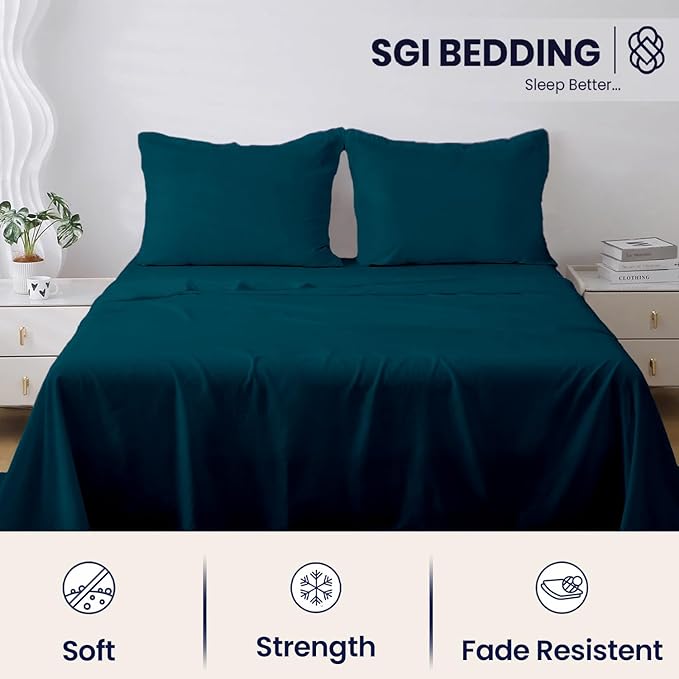 SGI bedding 100% Egyptian Cotton Sheets Full Size – 600 Thread Count Sheets Set, Soft, Cooling, 15" Deep Pocket, Luxury Hotel Bedding, Breathable, Durable - Teal