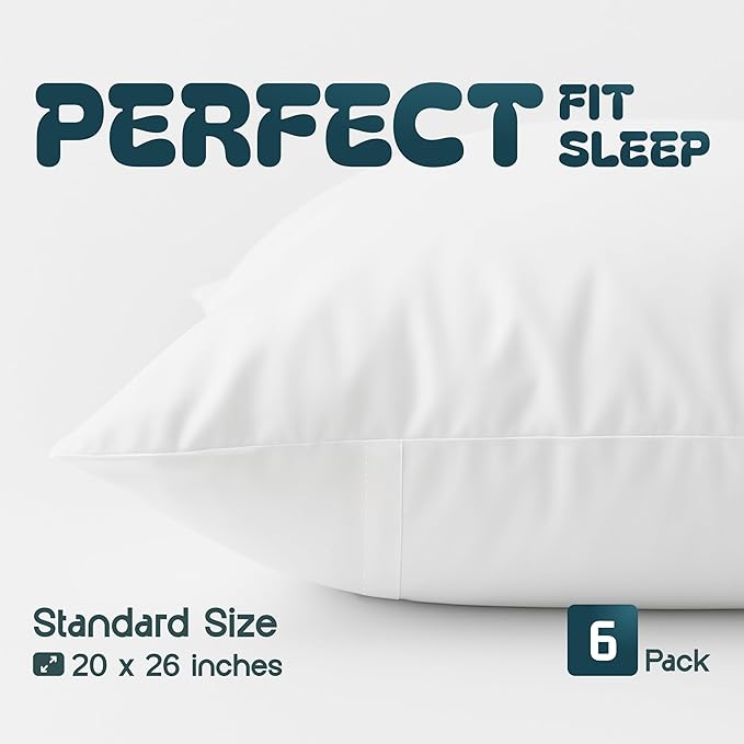 White Classic Zippered Style Pillow Case Cover - Luxury Collection 200 Thread Count, Soft Quiet Zippered Pillow Protectors, Standard Size, 6 Pack Pillow Shams