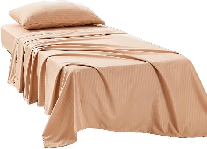Kingnex Striped 30x75 Cot Size RV Bunk Sheets Set for Narrow Twin Bed Soft Brushed 1800 Microfiber 3 Piece Bedding Set Includes 1 Fitted Sheet 1 Flat Sheet 1 Pillowcase Beige