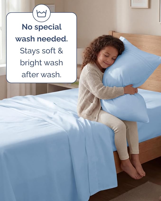 Twin Size 3 Piece Sheet Set - Comfy Breathable & Cooling Sheets - Hotel Luxury Bed Sheets for Women and Men - Deep Pockets, Easy-Fit, Soft and Wrinkle Free Sheets - Light Blue Oeko-Tex Bed Sheet Set