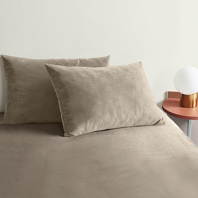 StangH Soft Velvet Pillowcase Bed Pillow Cover for Hair and Skin, Queen Size (Camel Beige, 20 x 30 inches) Set of 2, Luxury Warm Pillow Cover with Hidden Zipper