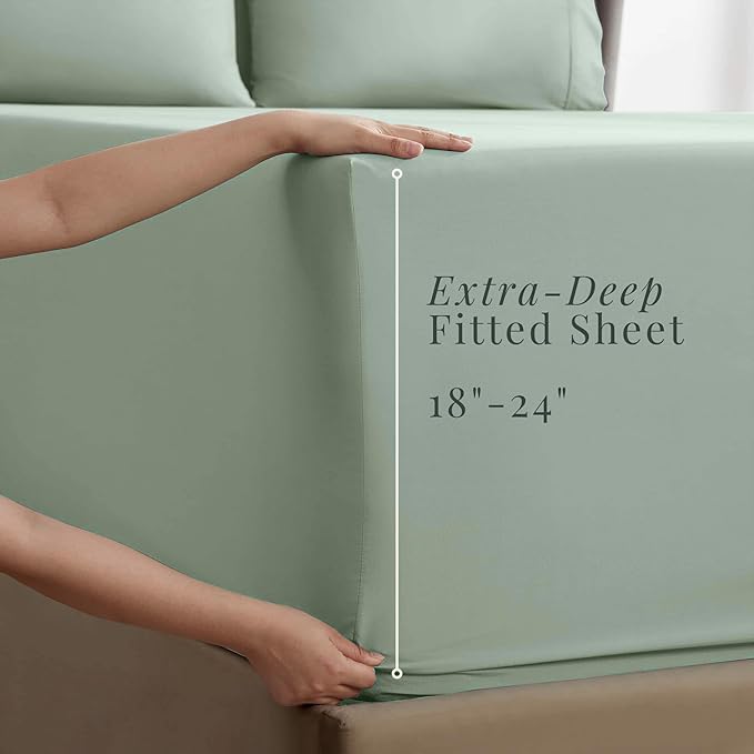 Hearth & Harbor Bed Sheets, Luxury Soft 6 Piece Bed Sheet Set Extra Deep Pocket Fitted Sheets Fits Mattress up to 21", Double Brushed Bedding Sheets & Pillowcases, Twin XL, Ice Green