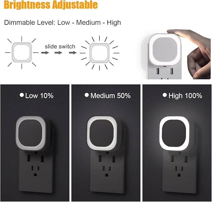 YUNLEX 2 Pack Daylight White Night Light, Gentle Eye-Care with Dimmable Wide-Glow & Indirect Reflection, Auto Dusk to Dawn Sensor, Plug in for Kitchen Counter, Garage Workshop, Laundry, Hallway