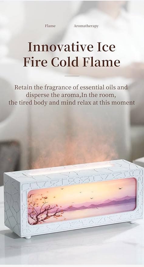 250ml Essential Oil Diffuser, Fireplace Flame Design Aromatherapy Humidifier, 7 Color LED Lights, Ultrasonic Quiet Auto Shut-Off Timer, BPA-Free for Home Bedroom Office (C08W)