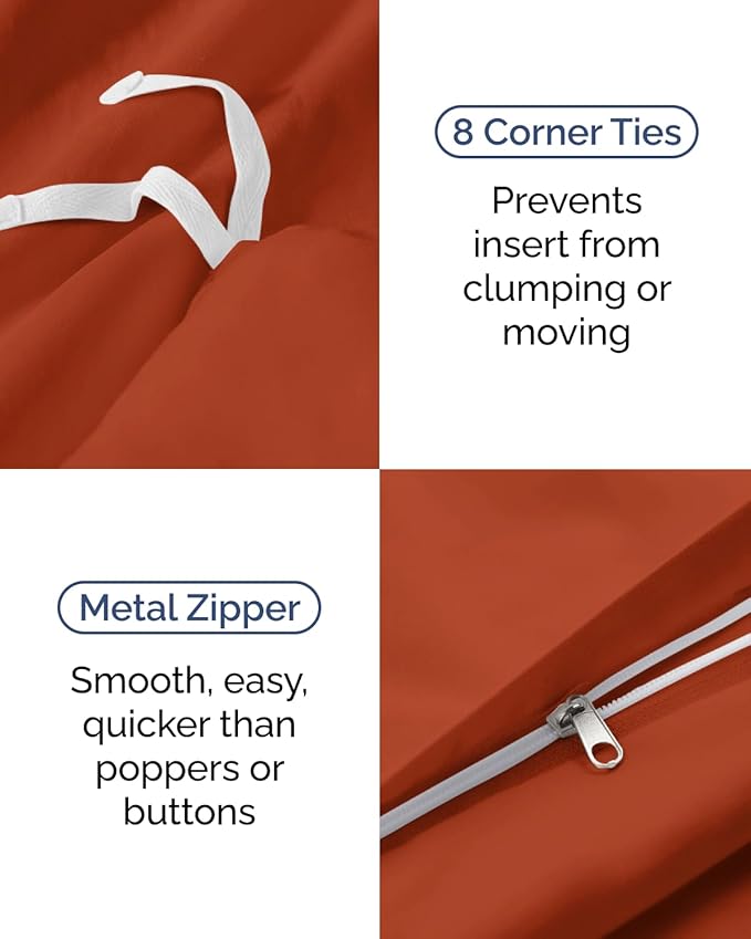 Duvet Cover Twin/Twin XL Size Set - Extra Soft Twin/Twin XL Duvet Cover 68" x 90" with 1 Pillow Sham - Hotel Luxury, Easy Care, Fade Free w/ Zipper Closures & Ties - Comfy & Breathable (Terracotta)